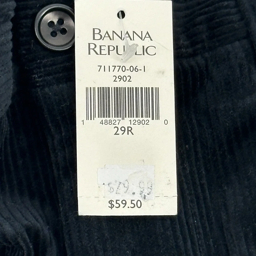 Banana Republic Smithfield Pants Mens 29 Black Corduroy Pleated Cuffed 28X31.5